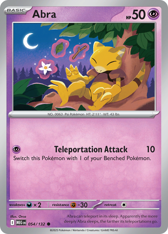 Pokémonkaart Abra nummer 54/132 uit de set Mega Evolution