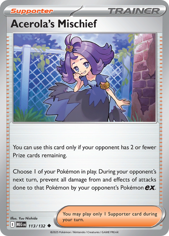 Pokémonkaart Acerola's Mischief nummer 113/132 uit de set Mega Evolution
