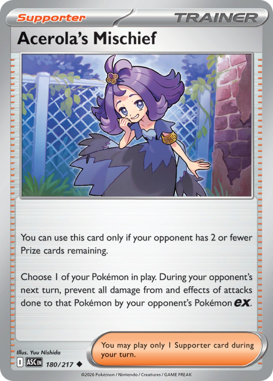 Pokémonkaart Acerola's Mischief nummer 180/217 uit de set Ascended Heroes (Mega Evolution)