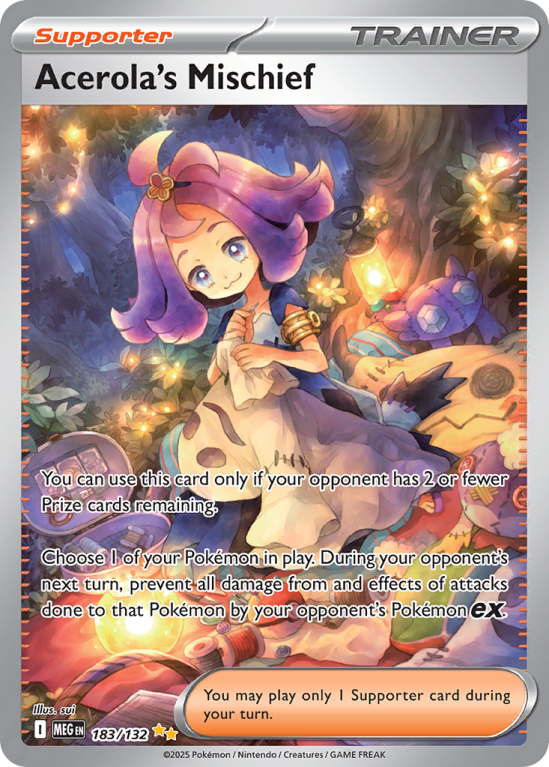 Pokémonkaart Acerola's Mischief nummer 183/132 uit de set Mega Evolution