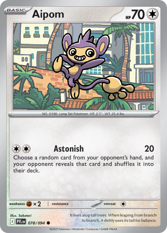Pokémonkaart Aipom nummer 78/94 uit de set Phantasmal Flames (Mega Evolution)