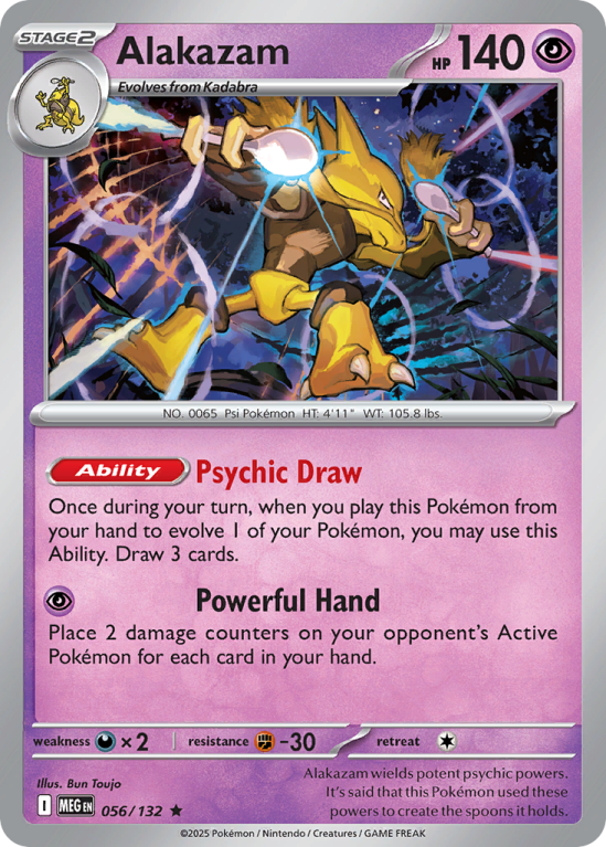 Pokémonkaart Alakazam nummer 56/132 uit de set Mega Evolution