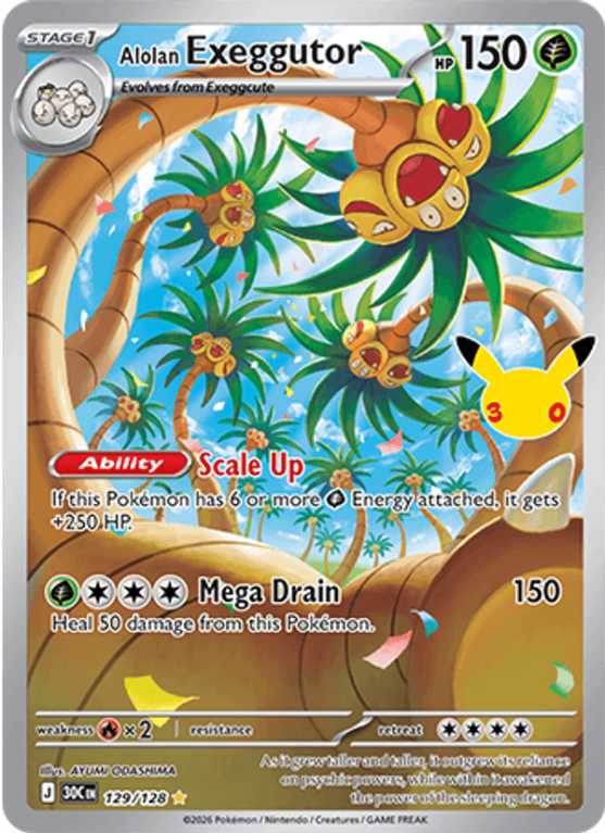 Pokémonkaart Alolan Exeggutor nummer 129/128 uit de set 30th Celebration (Mega Evolution)