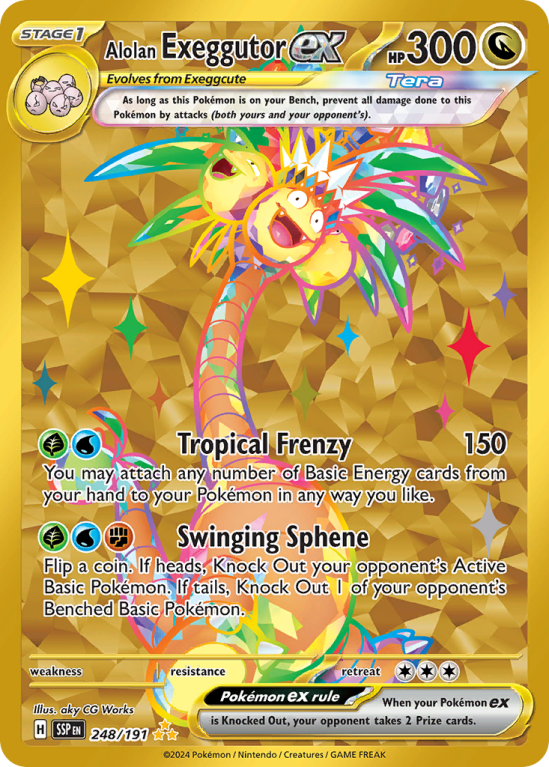Pokémonkaart Alolan Exeggutor ex nummer 248/191 uit de set Surging Sparks (Scarlet & Violet)