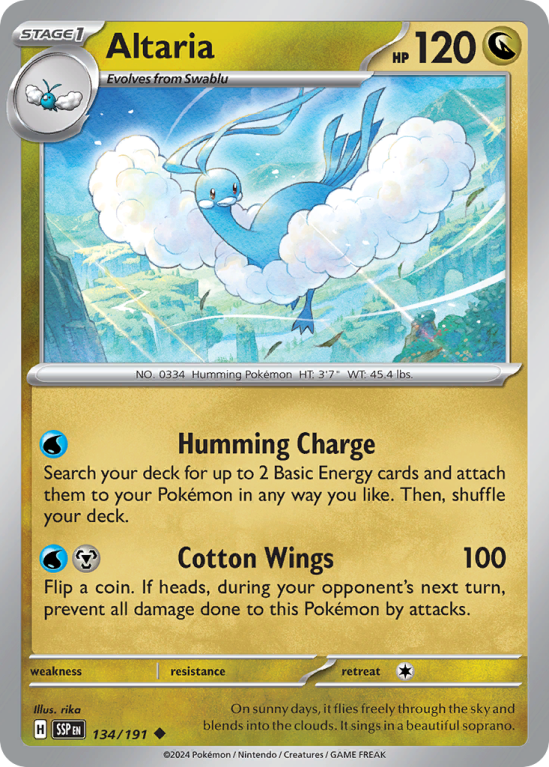 Pokémonkaart Altaria nummer 134/191 uit de set Surging Sparks (Scarlet & Violet)