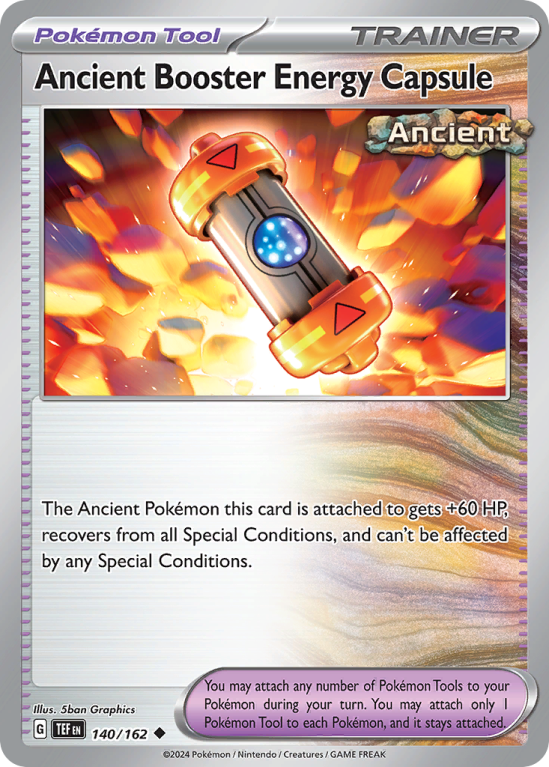 Pokémonkaart Ancient Booster Energy Capsule nummer 140/162 uit de set Temporal Forces (Scarlet & Violet)
