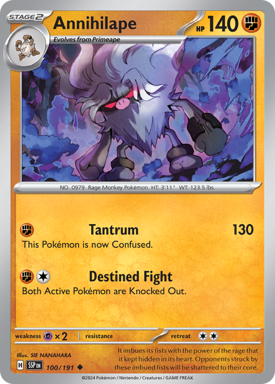 Pokémonkaart Annihilape nummer 100/191 uit de set Surging Sparks (Scarlet & Violet)