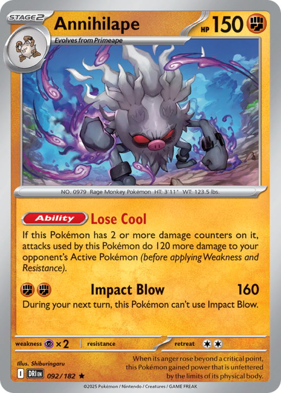 Pokémonkaart Annihilape nummer 92/182 uit de set Destined Rivals (Scarlet & Violet)