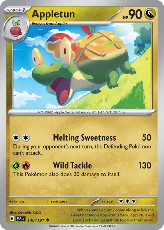 Pokémonkaart Appletun nummer 140/191 uit de set Surging Sparks (Scarlet & Violet)