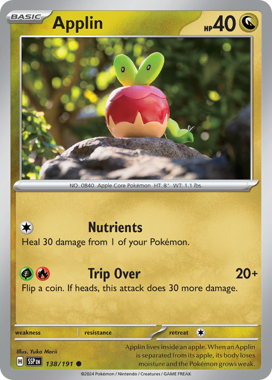 Pokémonkaart Applin nummer 138/191 uit de set Surging Sparks (Scarlet & Violet)