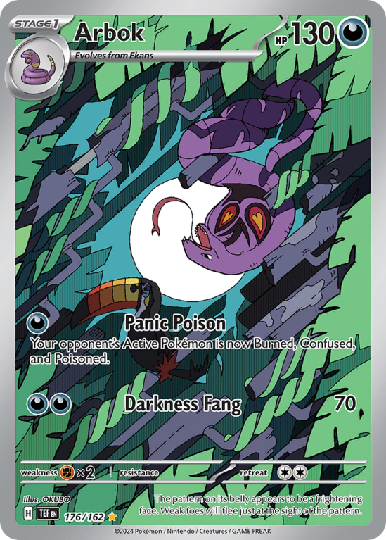 Pokémonkaart Arbok nummer 176/162 uit de set Temporal Forces (Scarlet & Violet)