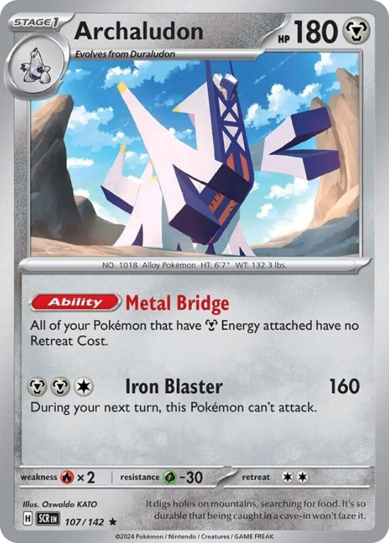 Pokémonkaart Archaludon nummer 107/142 uit de set Stellar Crown (Scarlet & Violet)