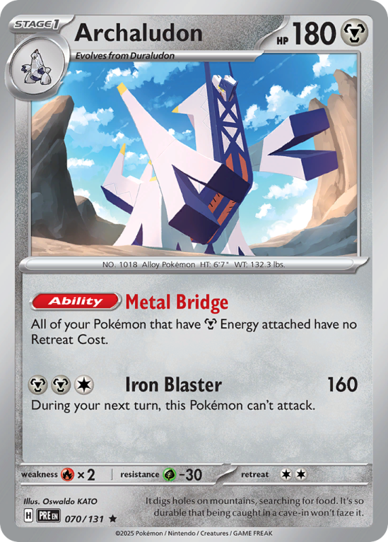 Pokémonkaart Archaludon nummer 70/131 uit de set Prismatic Evolutions (Scarlet & Violet)