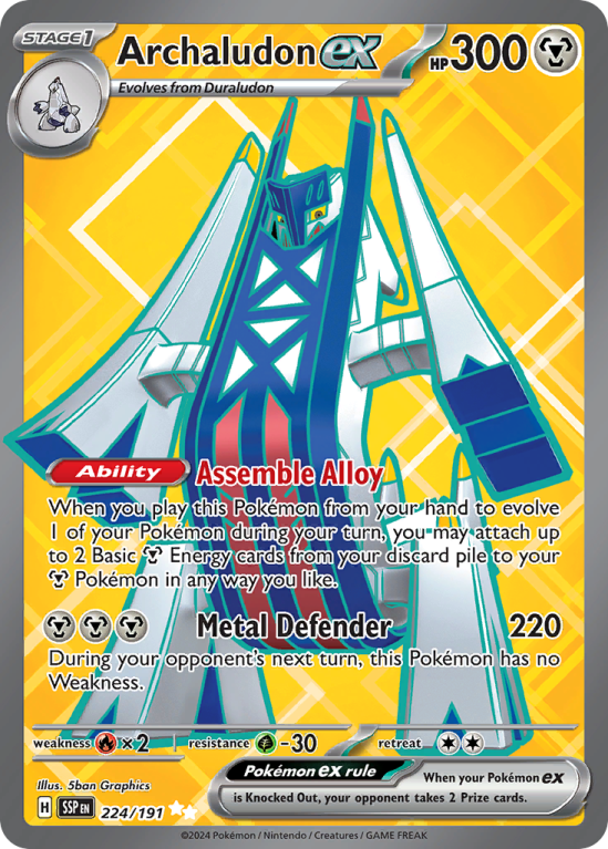 Pokémonkaart Archaludon ex nummer 224/191 uit de set Surging Sparks (Scarlet & Violet)