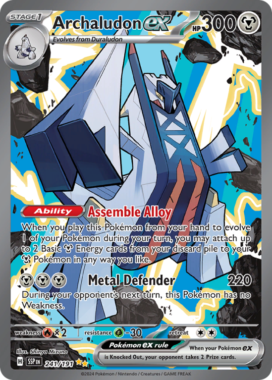 Pokémonkaart Archaludon ex nummer 241/191 uit de set Surging Sparks (Scarlet & Violet)