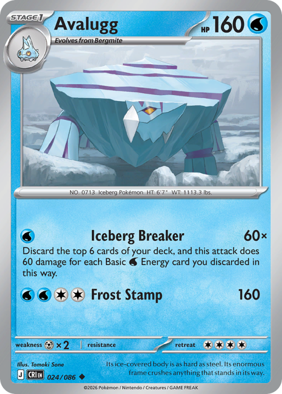 Pokémonkaart Avalugg nummer 24/86 uit de set Chaos Rising (Mega Evolution)