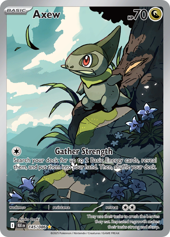 Pokémonkaart Axew nummer 145/86 uit de set Black Bolt (Scarlet & Violet)