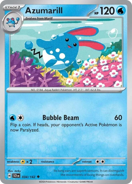 Pokémonkaart Azumarill nummer 34/142 uit de set Stellar Crown (Scarlet & Violet)