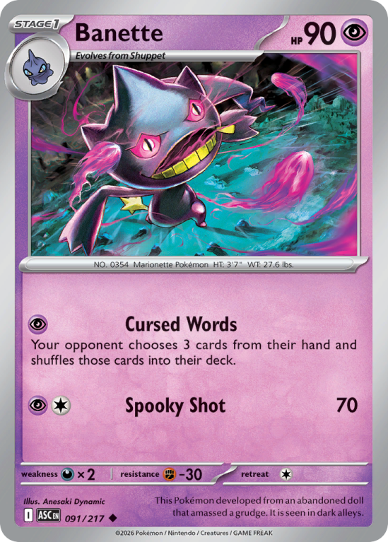 Pokémonkaart Banette nummer 91/217 uit de set Ascended Heroes (Mega Evolution)