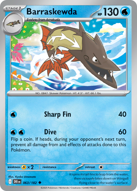 Pokémonkaart Barraskewda nummer 63/182 uit de set Destined Rivals (Scarlet & Violet)