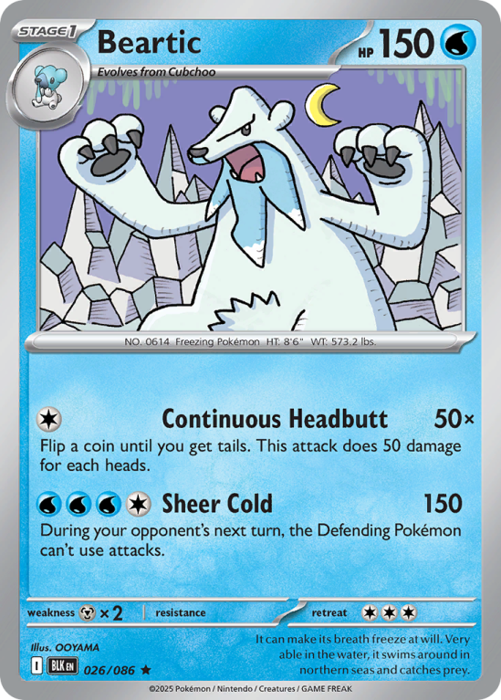 Pokémonkaart Beartic nummer 26/86 uit de set Black Bolt (Scarlet & Violet)
