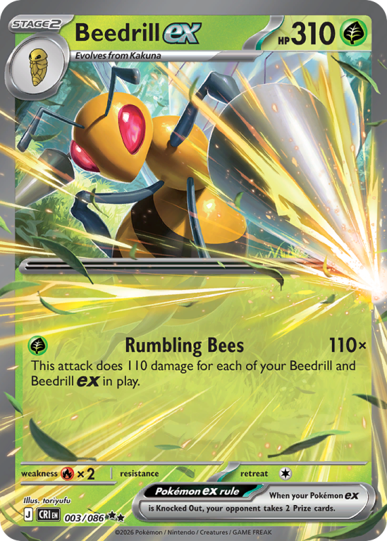Pokémonkaart Beedrill ex nummer 3/86 uit de set Chaos Rising (Mega Evolution)