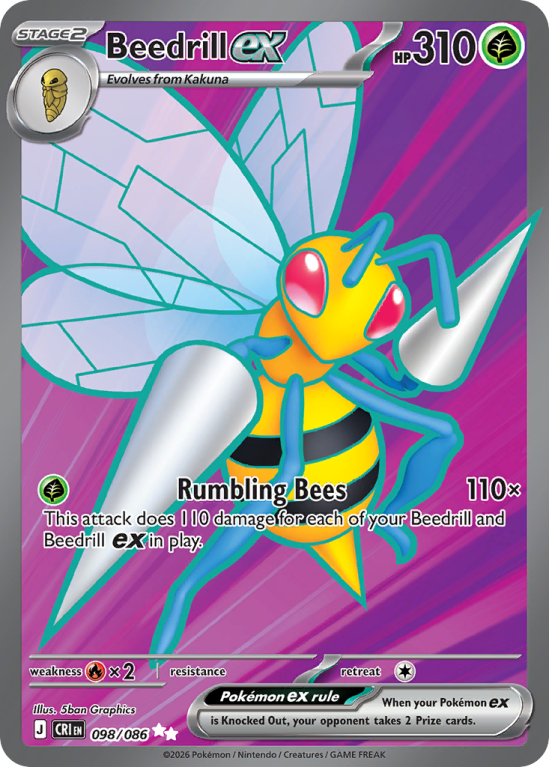 Pokémonkaart Beedrill ex nummer 98/86 uit de set Chaos Rising (Mega Evolution)
