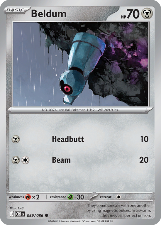 Pokémonkaart Beldum nummer 59/86 uit de set Chaos Rising (Mega Evolution)