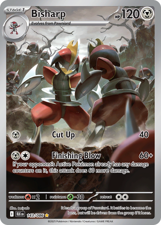 Pokémonkaart Bisharp nummer 143/86 uit de set Black Bolt (Scarlet & Violet)