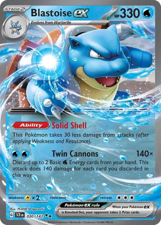 Pokémonkaart Blastoise ex nummer 30/142 uit de set Stellar Crown (Scarlet & Violet)