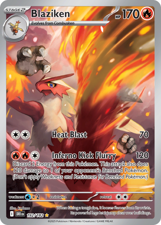 Pokémonkaart Blaziken nummer 192/182 uit de set Destined Rivals (Scarlet & Violet)