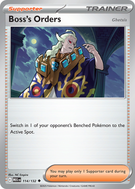 Pokémonkaart Boss's Orders nummer 114/132 uit de set Mega Evolution
