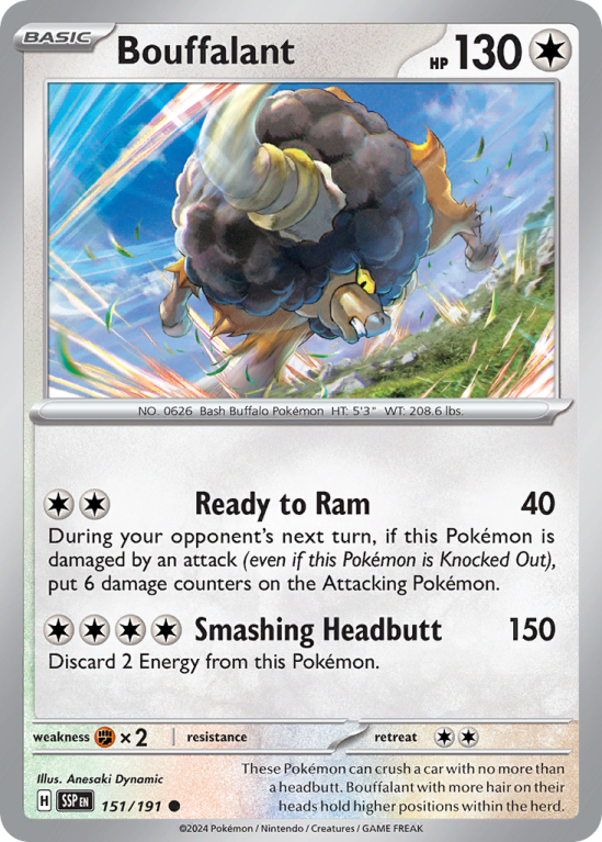 Pokémonkaart Bouffalant nummer 151/191 uit de set Surging Sparks (Scarlet & Violet)