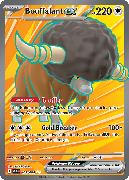 Pokémonkaart Bouffalant ex nummer 162/86 uit de set White Flare (Scarlet & Violet)