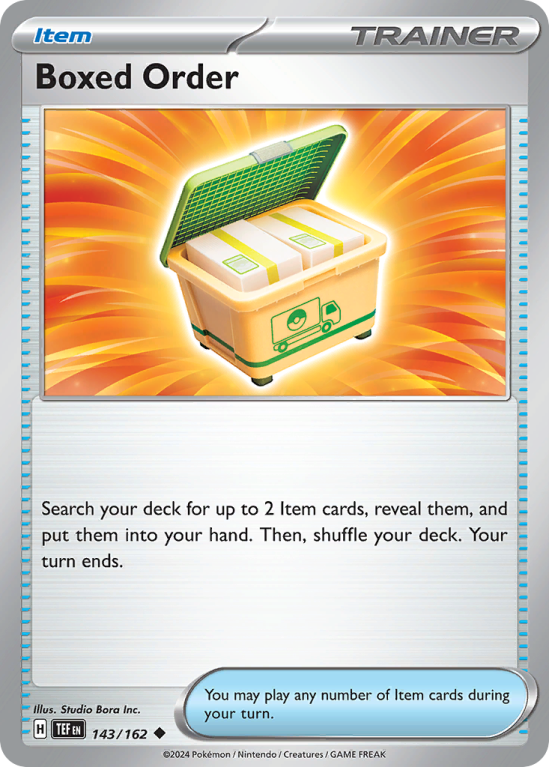 Pokémonkaart Boxed Order nummer 143/162 uit de set Temporal Forces (Scarlet & Violet)