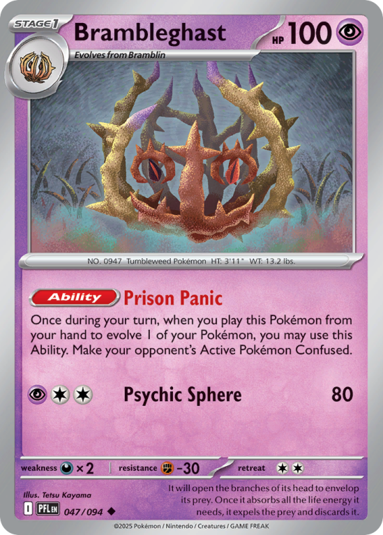 Pokémonkaart Brambleghast nummer 47/94 uit de set Phantasmal Flames (Mega Evolution)