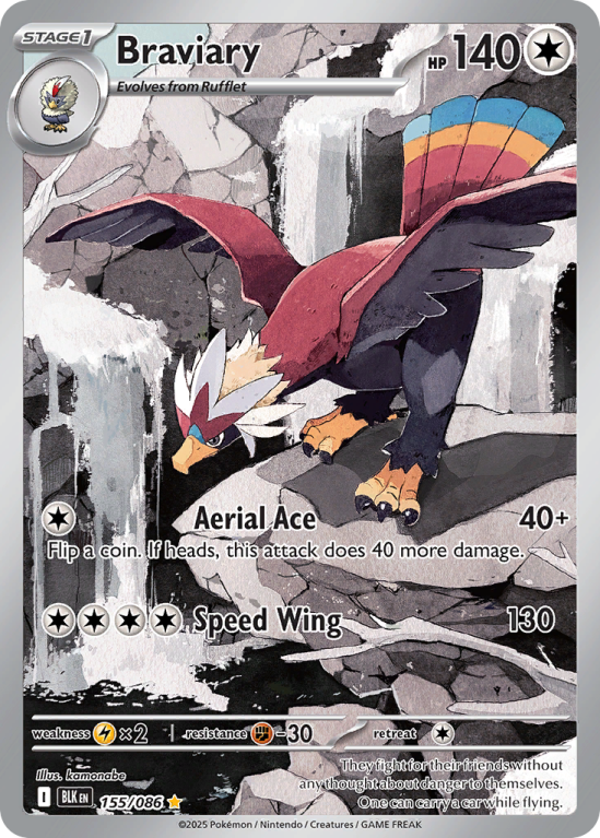 Pokémonkaart Braviary nummer 155/86 uit de set Black Bolt (Scarlet & Violet)