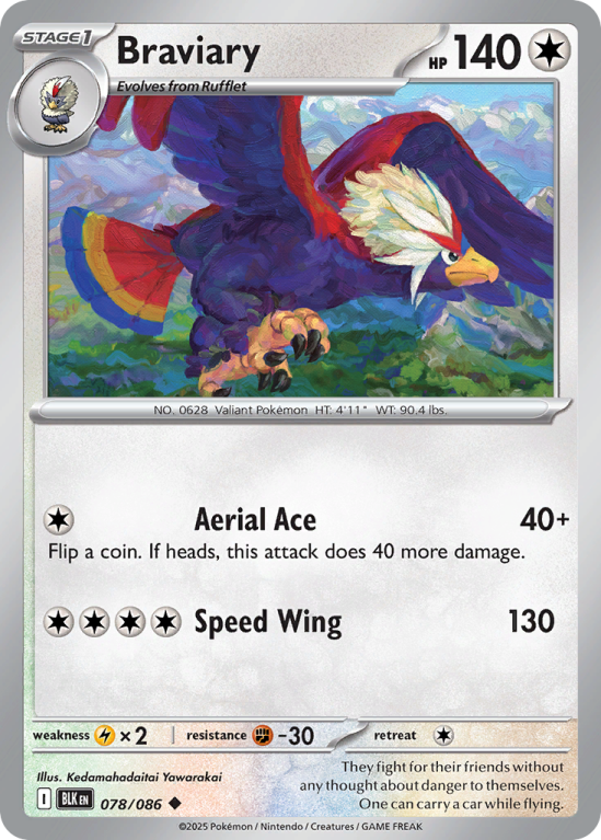 Pokémonkaart Braviary nummer 78/86 uit de set Black Bolt (Scarlet & Violet)