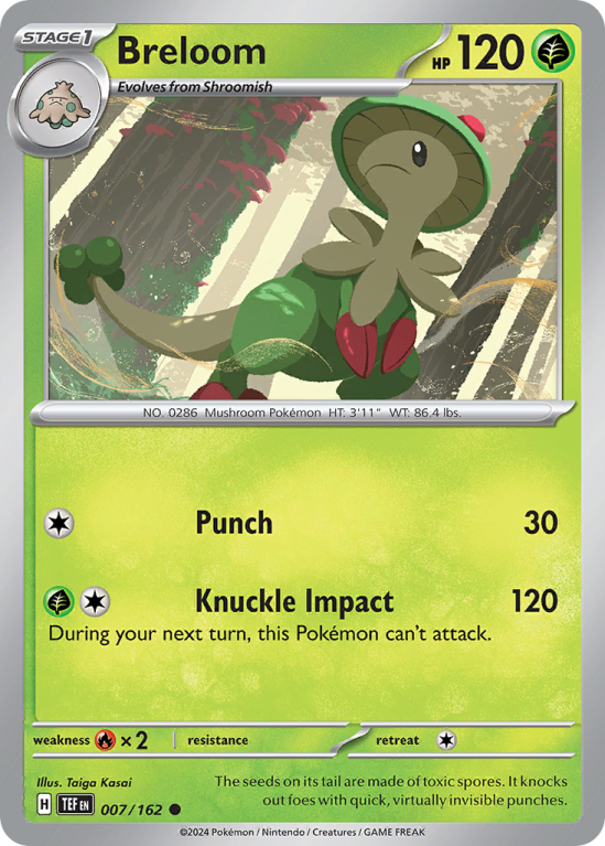 Pokémonkaart Breloom nummer 7/162 uit de set Temporal Forces (Scarlet & Violet)