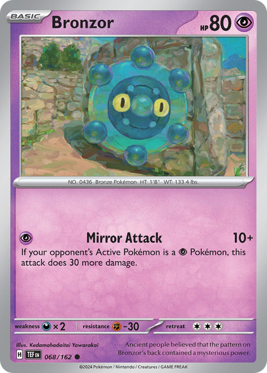 Pokémonkaart Bronzor nummer 68/162 uit de set Temporal Forces (Scarlet & Violet)