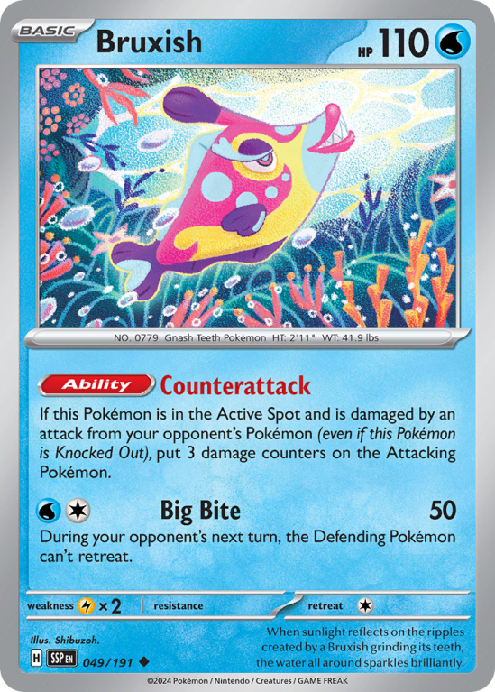 Pokémonkaart Bruxish nummer 49/191 uit de set Surging Sparks (Scarlet & Violet)