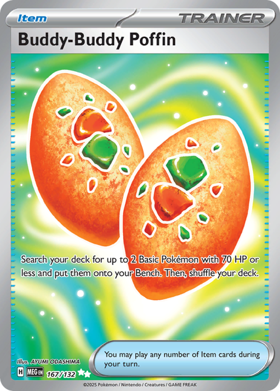 Pokémonkaart Buddy-Buddy Poffin nummer 167/132 uit de set Mega Evolution