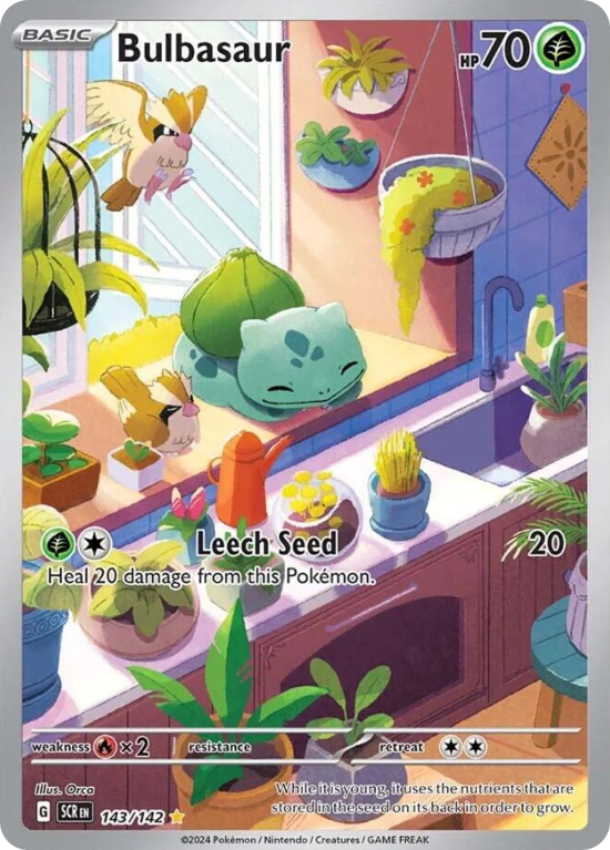 Pokémonkaart Bulbasaur nummer 143/142 uit de set Stellar Crown (Scarlet & Violet)