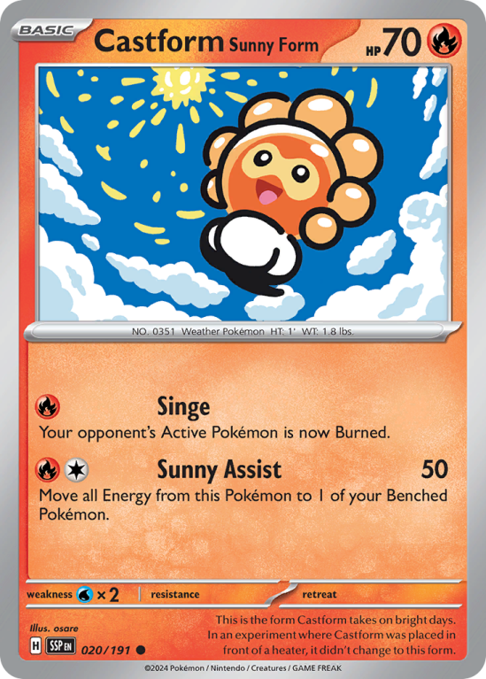 Pokémonkaart Castform Sunny Form nummer 20/191 uit de set Surging Sparks (Scarlet & Violet)