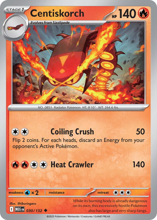 Pokémonkaart Centiskorch nummer 30/132 uit de set Mega Evolution