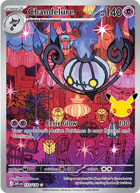 Pokémonkaart Chandelure nummer 137/128 uit de set 30th Celebration (Mega Evolution)