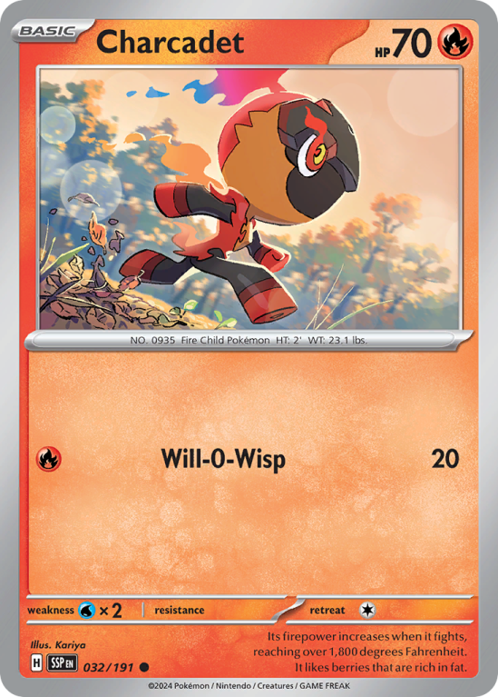 Pokémonkaart Charcadet nummer 32/191 uit de set Surging Sparks (Scarlet & Violet)