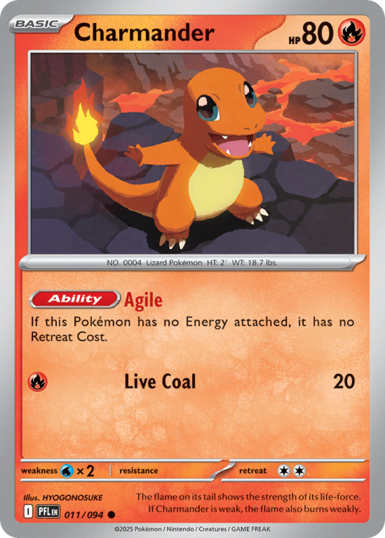 Pokémonkaart Charmander nummer 11/94 uit de set Phantasmal Flames (Mega Evolution)