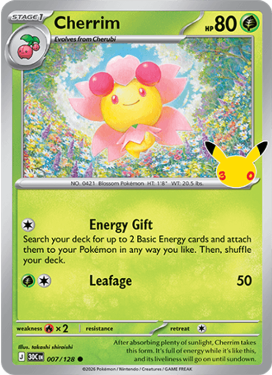 Pokémonkaart Cherrim nummer 007/128 uit de set 30th Celebration (Mega Evolution)