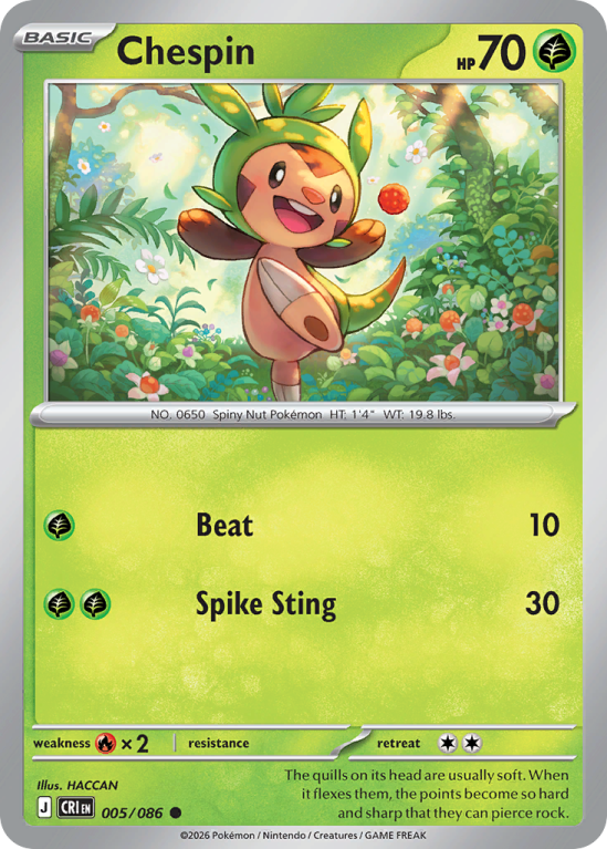 Pokémonkaart Chespin nummer 5/86 uit de set Chaos Rising (Mega Evolution)